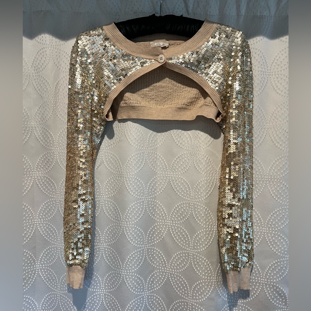 PINKO Champagne Sequin Bolero Shrug
